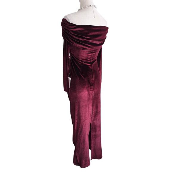 Miss Circle New Red Velvet Ruche Off shoulder Dress Maxi Dress Sz Small - Picture 2 of 9